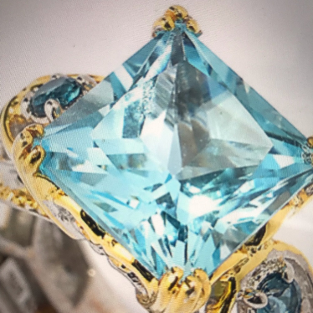 6.93ctw Princess Cut Blue Topaz Cocktail Ring